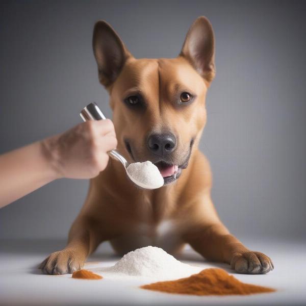 Dog taking powder supplements