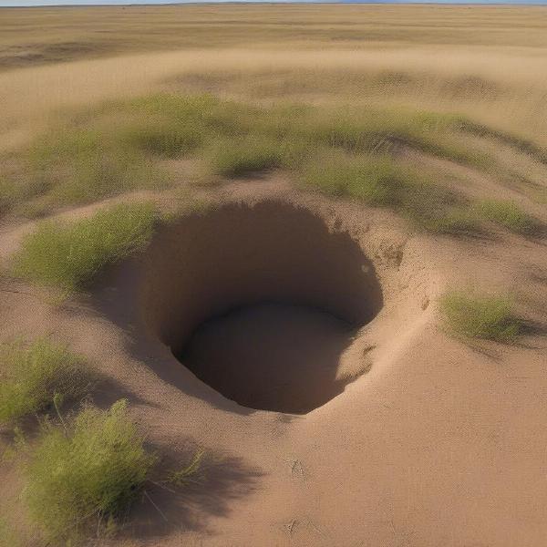 Prairie dog burrow entrance in New Mexico landscape