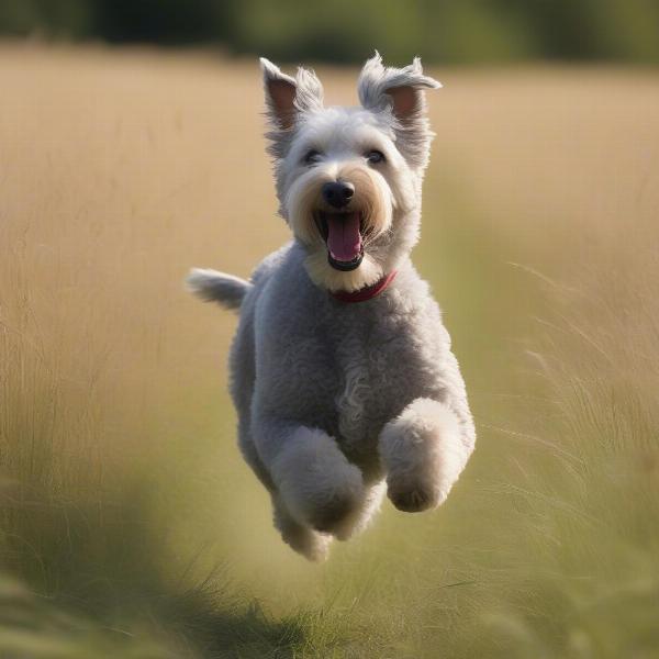 Pumi Dog Playing in Hungarian Field