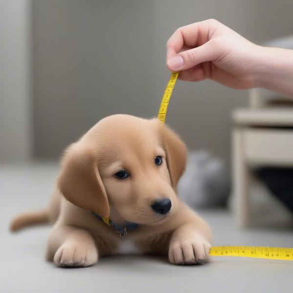 Measuring a puppy for a necklace