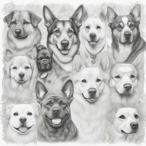 Realistic Dog Portraits Coloring Page