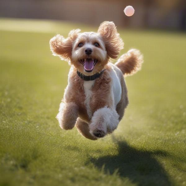 Rescue Cavapoo dog enjoying playtime in a park