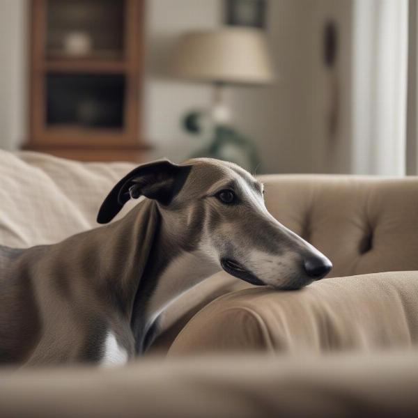 Retired greyhound enjoying life in a new home