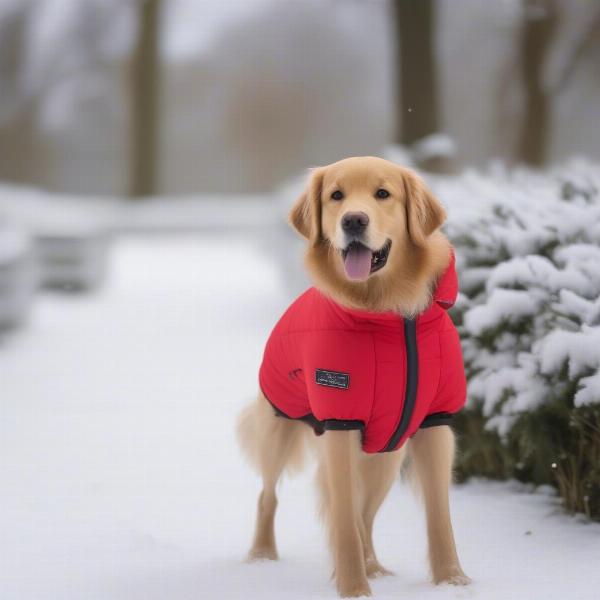 Rydale dog coat protecting a dog from snow during a winter walk