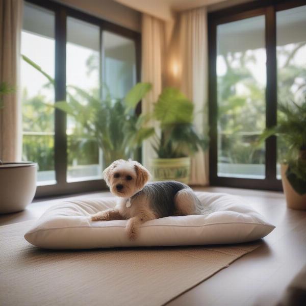 Dog relaxing at a dog-friendly hotel on Sanibel Island