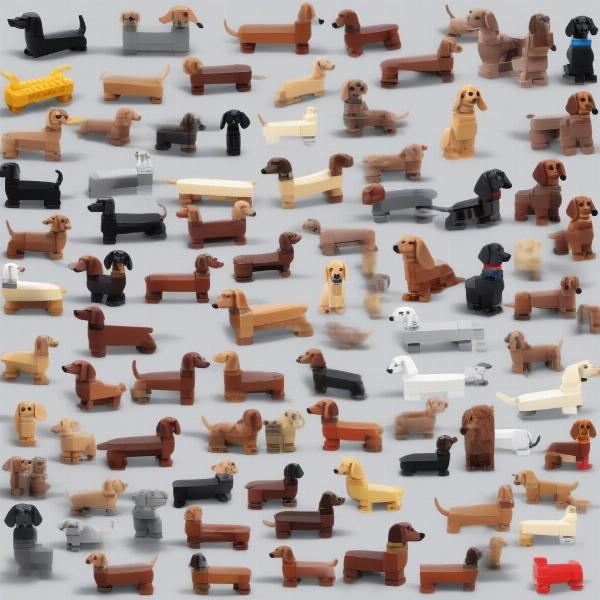 Various sausage dog Lego sets