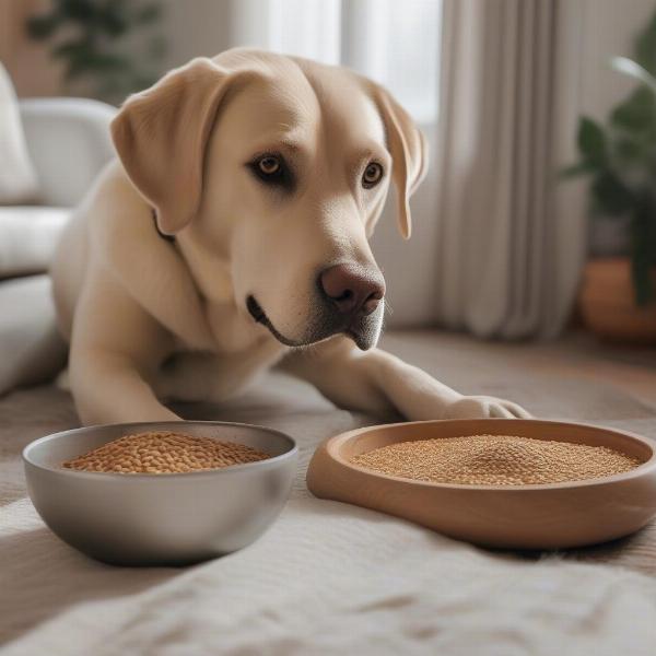 Senior dog enjoying grain-free food