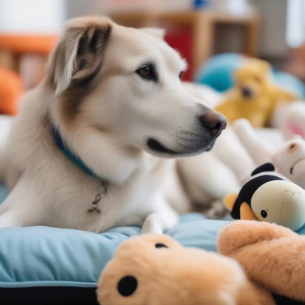 Senior dog relaxing at daycare