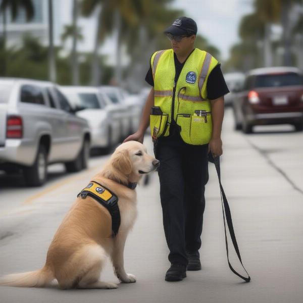 Service dog assisting its handler in Miami