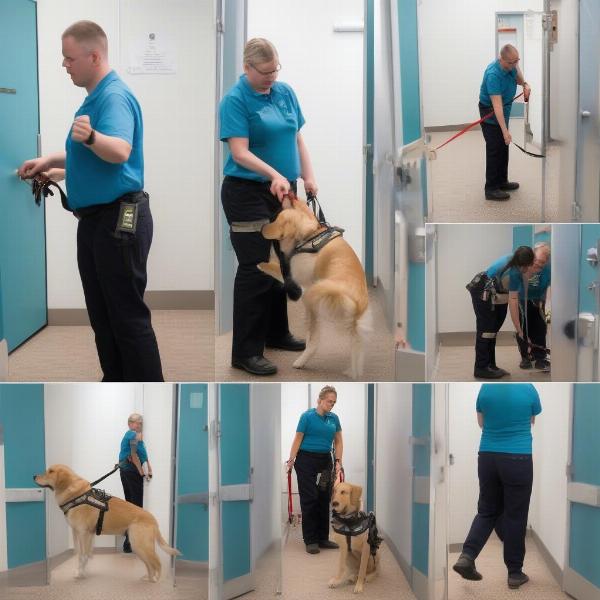 Service dog in training performing tasks