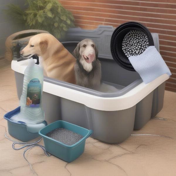 Setting up a large dog wash tub at home