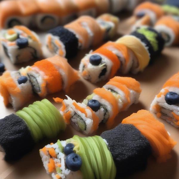 Different variations of shaggy dog roll sushi