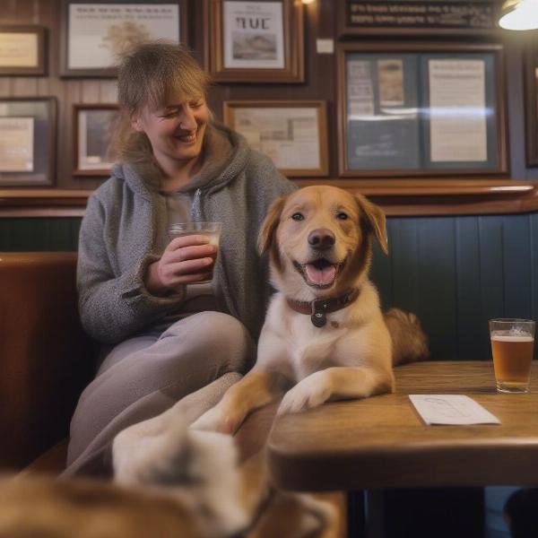 Dog enjoying a Sheringham pub with its owner.