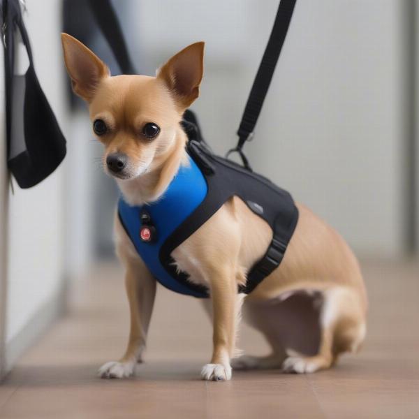 Small dog service dog performing a task for its owner