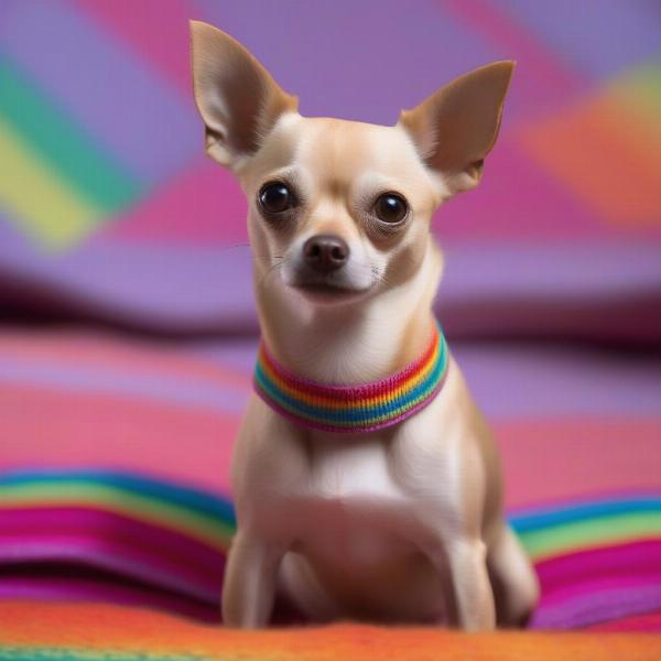 Small dog with a colorful collar