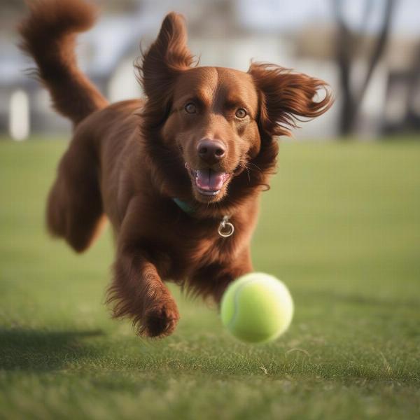 Snickerdoodle dog playing fetch