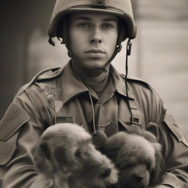 Soldier wearing military dog tags