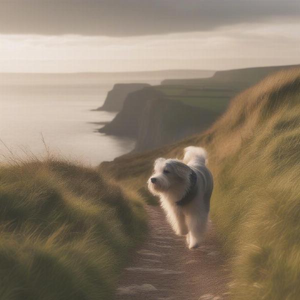 Dog Walking on a Coastal Path in Somerset