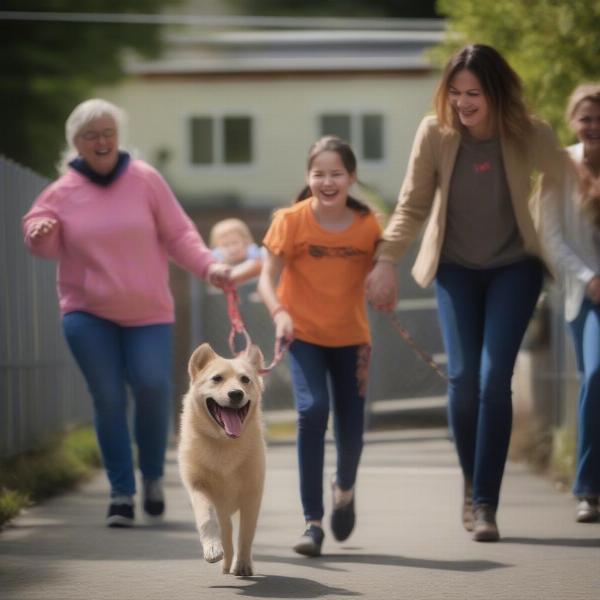 A happy dog being adopted from SOS Dog Rescue Surrey.