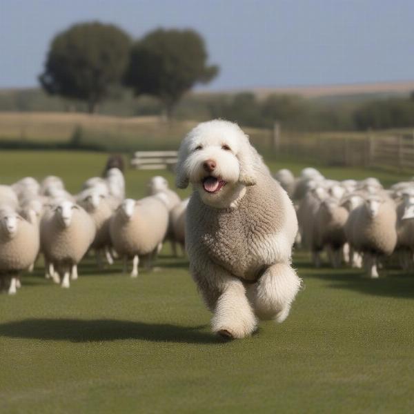 Spanish Water Dog Working on a Farm