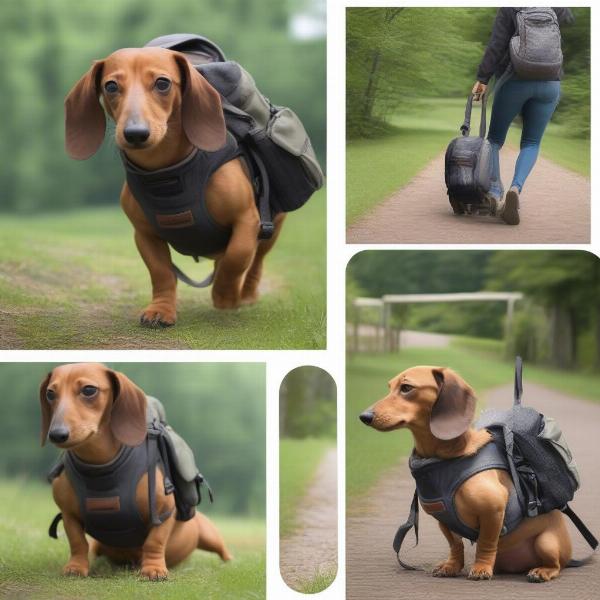 Getting a dachshund used to wearing a backpack