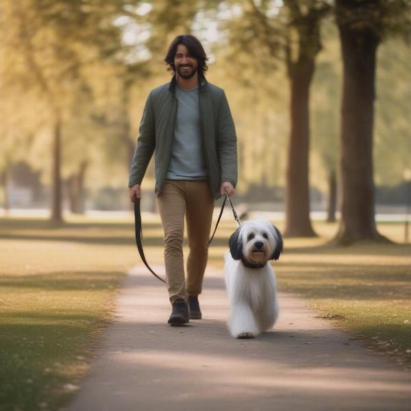 Tibetan Terrier enjoying a walk in the park