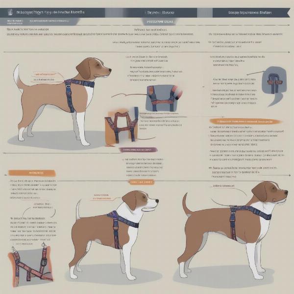 Different types of dog harnesses suitable for car travel, including step-in, overhead, and vest harnesses.