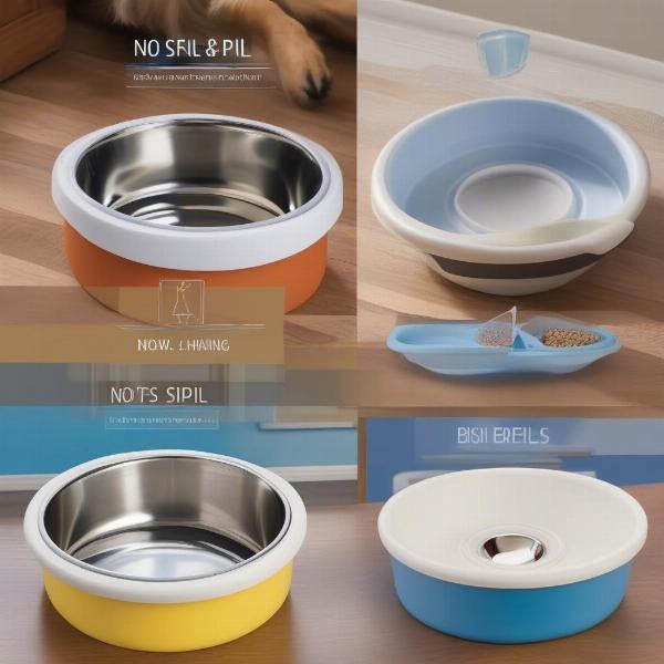 Different types of no spill water bowls available for dogs