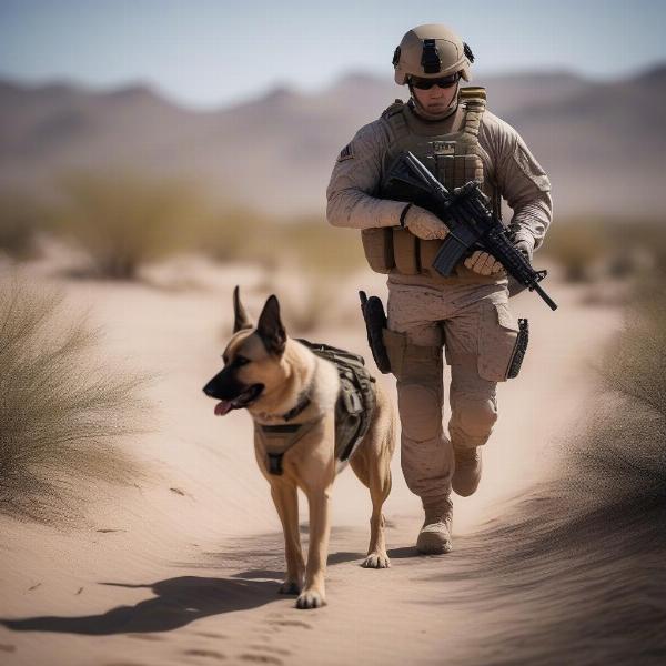 US Marine Dog Handler on Deployment