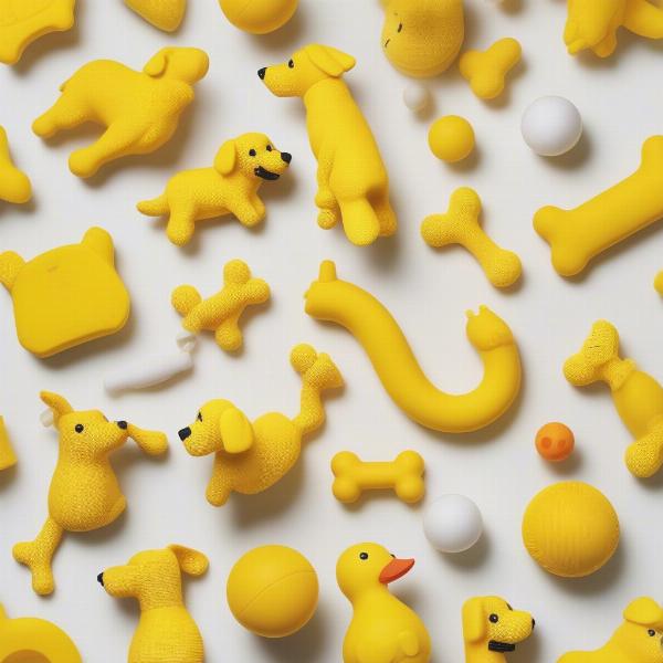 Various yellow dog floating toys