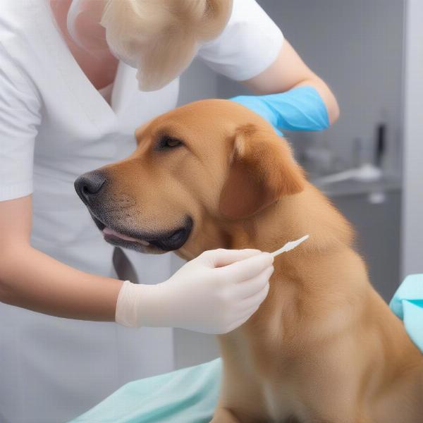 Veterinarian cleaning a dog's ear