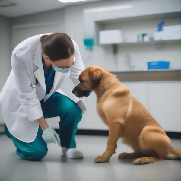 Veterinarian examining a dog