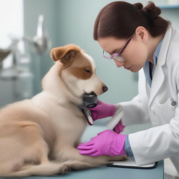 Vet examining a dog with itchy skin