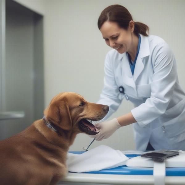 Vet examining a dog that is panting