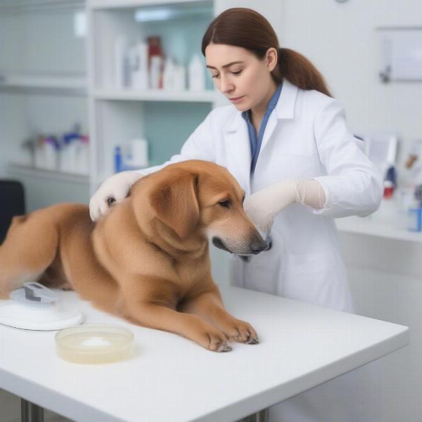 Veterinarian examining a dog's skin