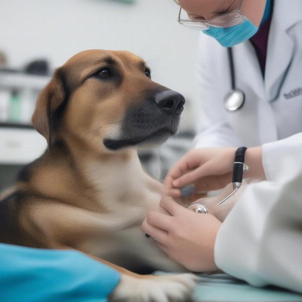 Veterinarian Examining a Dog for Stomach Issues