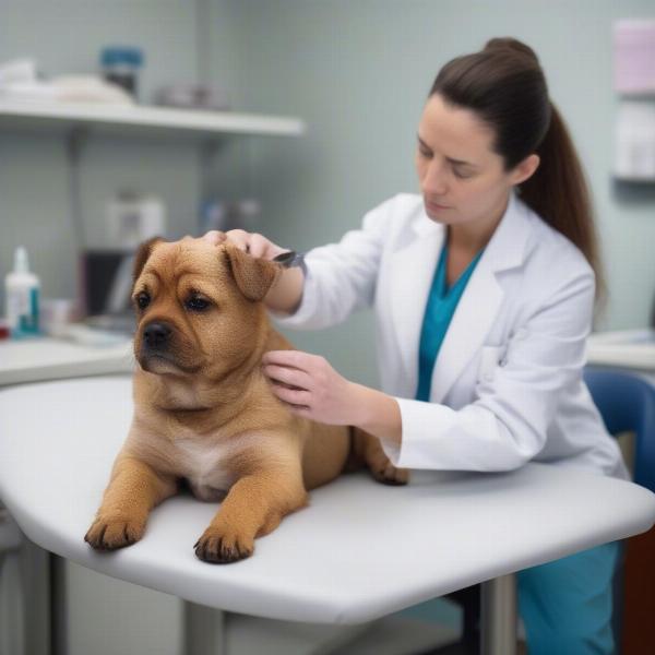 Veterinarian Examining a Dog with a Histiocytoma