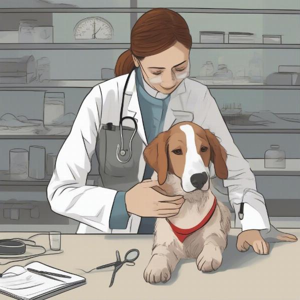 Veterinarian examining a dog