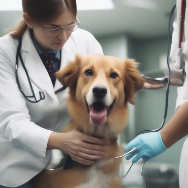 Veterinarian examining a dog