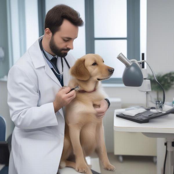 Veterinarian checking a dog's health