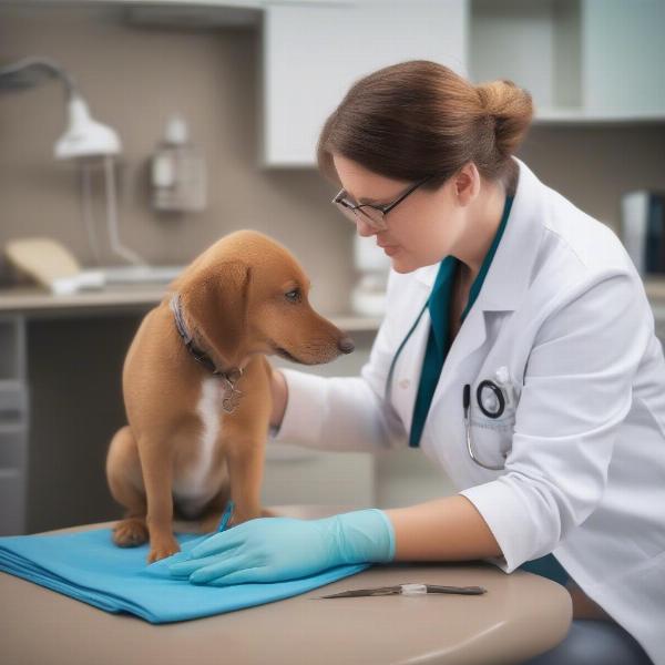 Veterinarian examining a dog