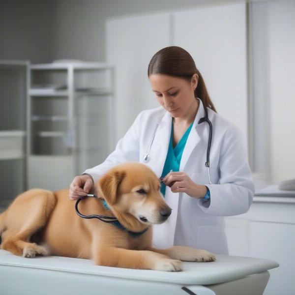 Veterinarian examining a dog for health issues