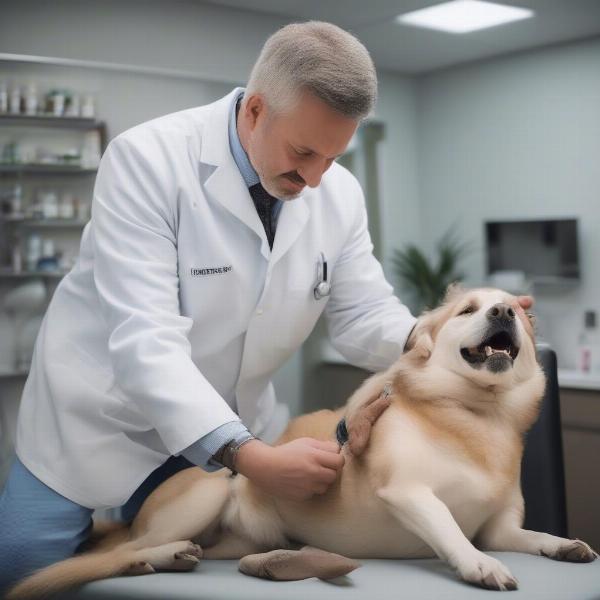 Veterinarian examining a dog before MSM supplementation