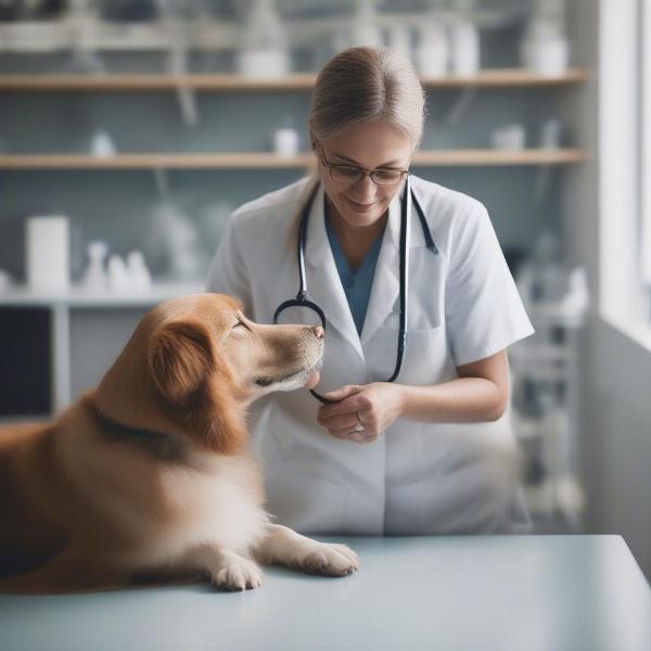 A veterinarian examining a dog for allergies.