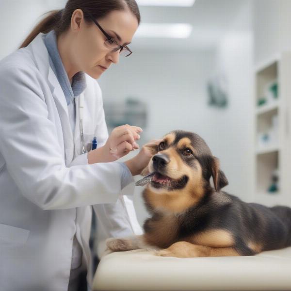 Veterinarian examining a dog for urinary tract issues