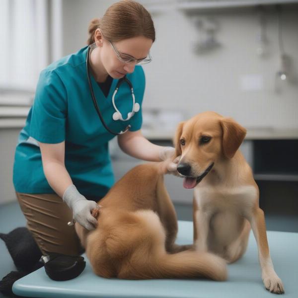 Veterinarian Examining Dog's Front Leg