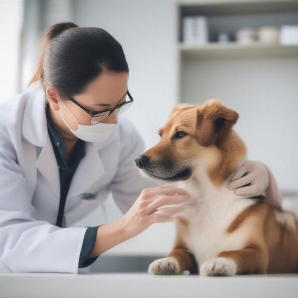 Veterinarian examining dog's skin