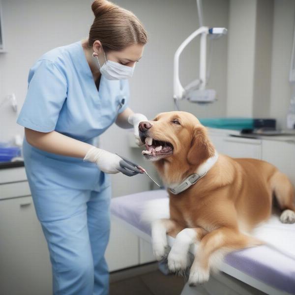 Veterinarian examining dog teeth