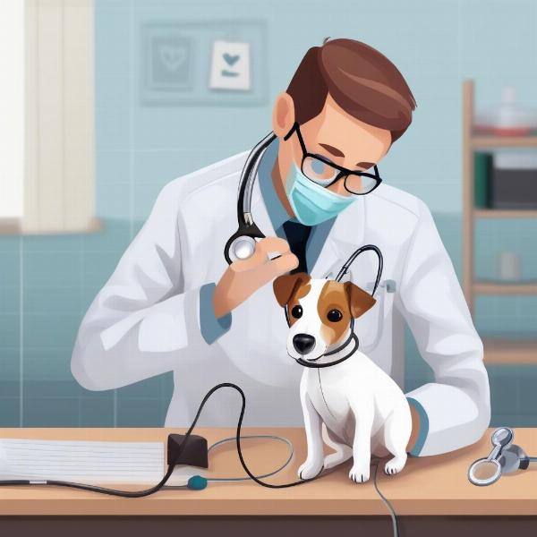 Veterinarian examining a small dog