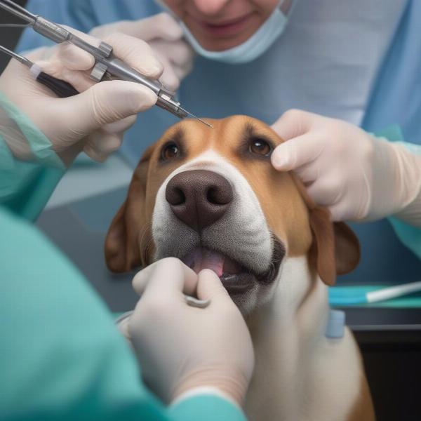 Veterinarian performing dog ear cropping